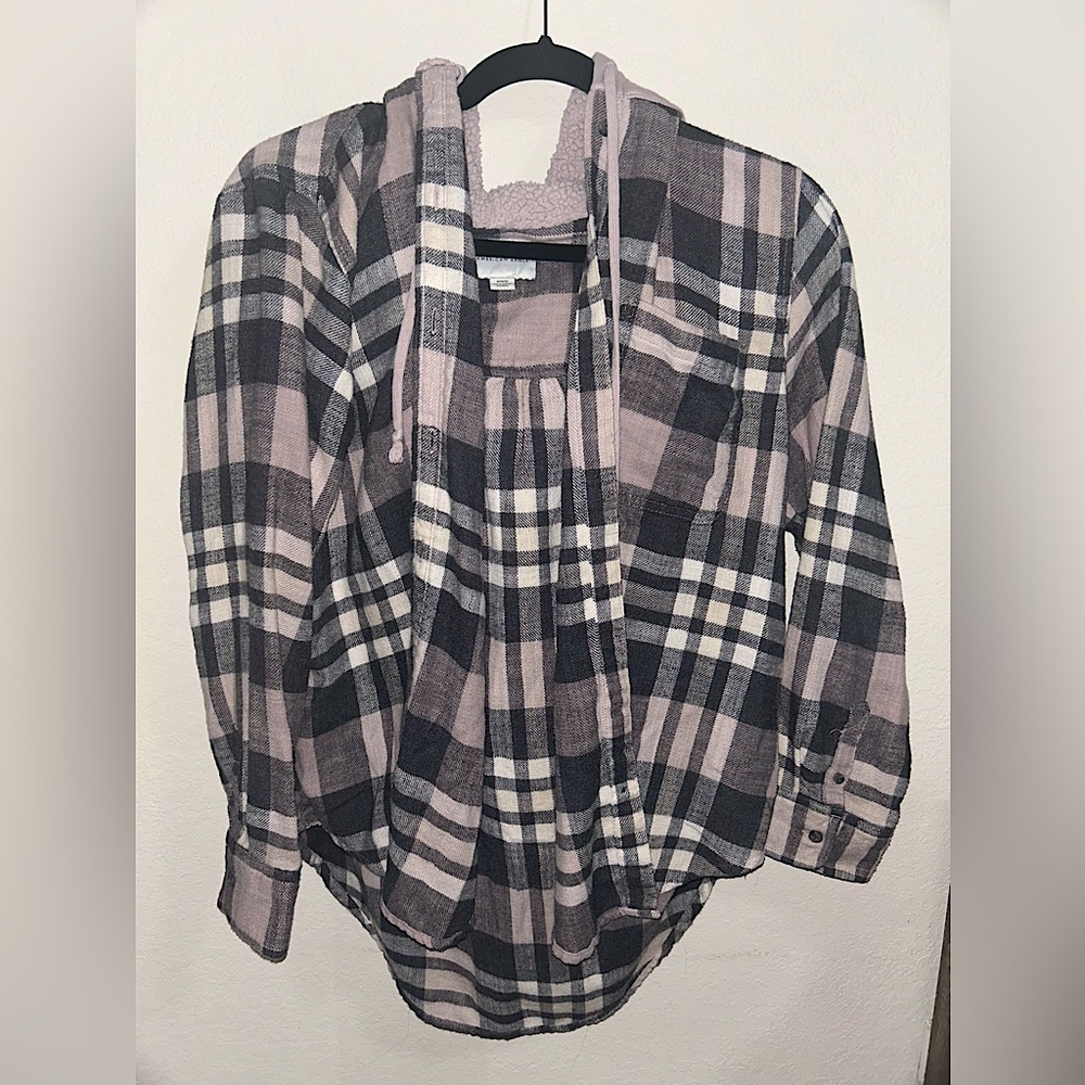 American Eagle MEDIUM Flannel with Sherpa Hoodie